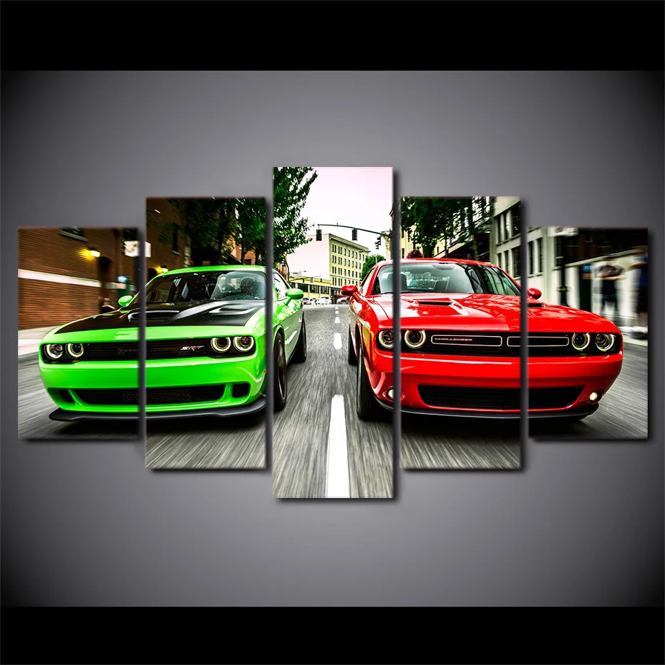 Modern-HD-Printed-Painting-Canvas-Home-Decor-5-Pieces-Challenger-Green-Red-Cars-Landscape-Poster-Frame (2)