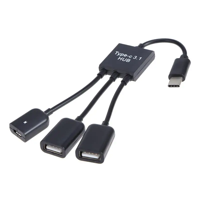 USB 3.1 Type C to Dual 2 Port USB2.0 Hub +Micro USB Extender Cable OTG