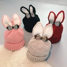 New Autumn Winter Baby Boys Girl Knitted Hat Soft Crochet Baby Bunny Hats Protector Cap Children Plus Cashmere Warm Knitted Hat