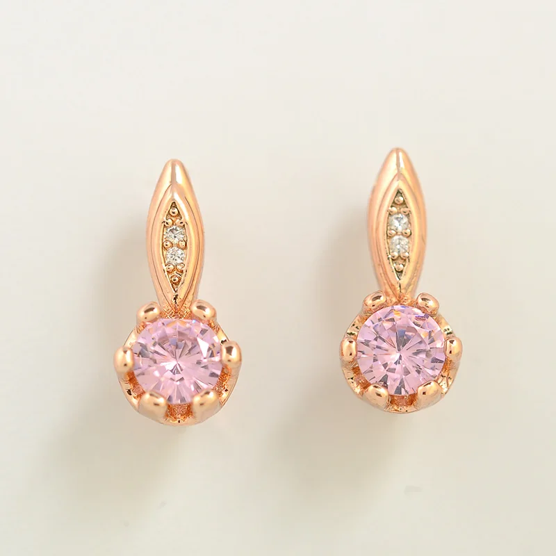 Милые серьги ishowle из розового золота 585, корейские женские серьги-гвоздики с натуральным цирконием, минимализм, женские модные ювелирные изделия esp22 - Окраска металла: Pink