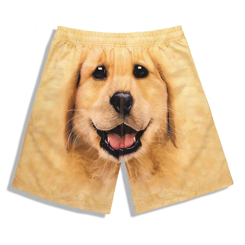 Cute Dog Print 3D Beach Shorts Hipster Golden Board Shorts Quick Dry