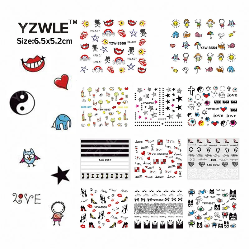 

YWK 14 Sheets DIY Decals Nails Art Water Transfer Printing Stickers Accessories For Women Nails Manicure Salon #8552-8565
