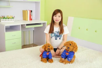 

superman dress lovely light brown teddy dog plush toy birthday gift w5439