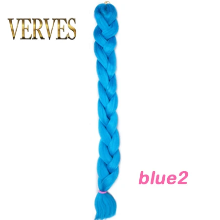 VERVES плетеные волосы, 100 см, синтетические волосы из теплового волокна, 165 г/шт., чистый цвет, вязанные крючком волосы для наращивания, розовый цвет - Цвет: # Синий
