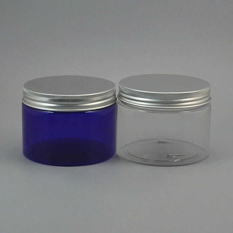 Transparente do Recipiente Frasco do Animal de Estimação de 20 Redondo de 350g com Tampão de Parafuso de Alumínio Pces Recipiente Plástico Cuidado Pessoal Azul – Frasco