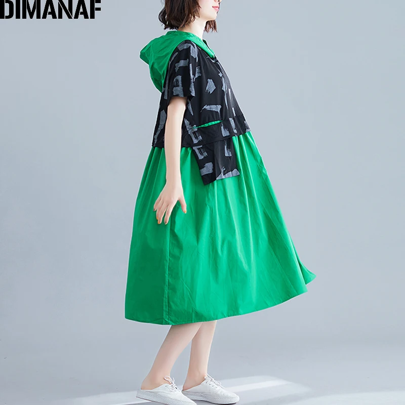 Женское хлопковое платье с капюшоном DIMANAF свободное Повседневное принтом летняя