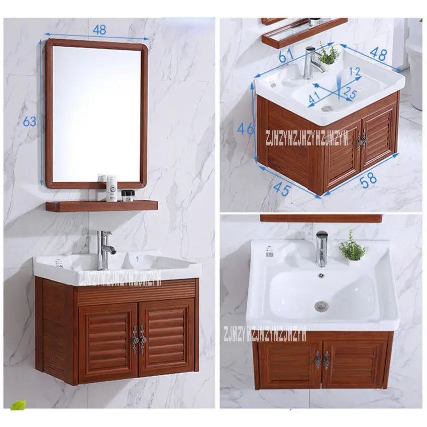 4860C-2 Мини Простой настенный шкаф для раковины, керамический стол для мытья ванной комнаты, шкаф для маленькой комнаты, алюминиевый шкаф с зеркалом - Цвет: D tap Basin Cabinet