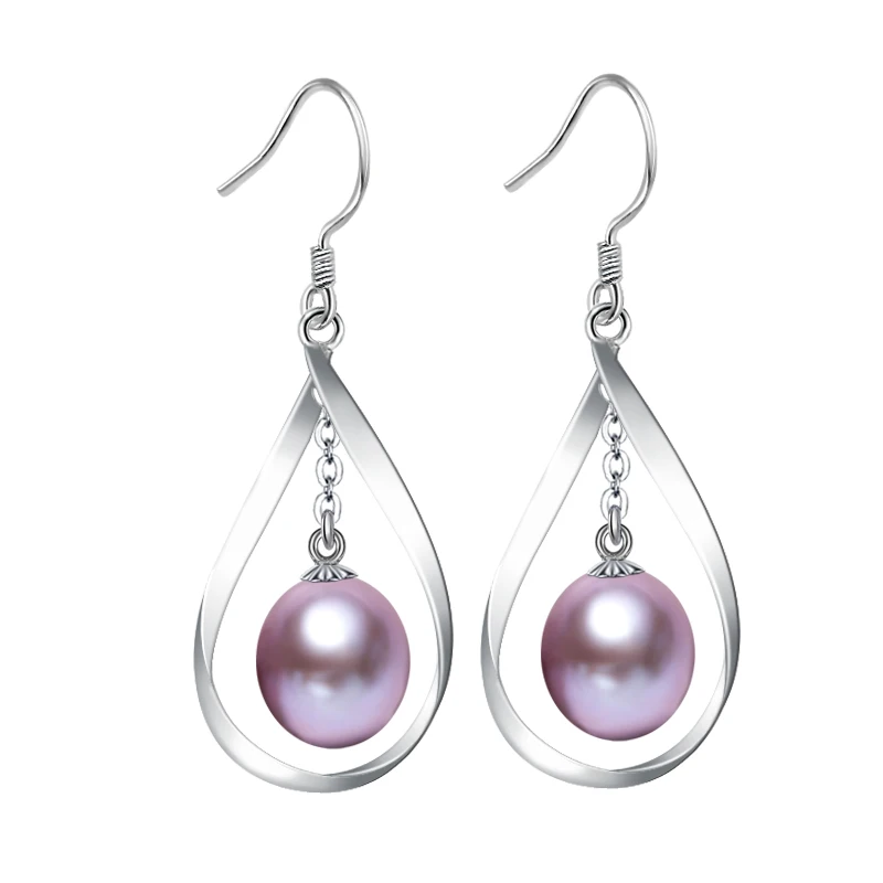 Женские серьги-капли из натурального пресноводного жемчуга с высоким блеском АААА, модные серебряные свадебные ювелирные изделия из гипоаллергенного сплава, новинка, с коробкой - Цвет камня: purple pearl
