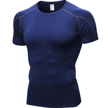 NEW Men Short Sleeve Fitness Basketball Running Sports T Shirt Bodybuilding Gym Elastic Compression Tights Quick Drying Tops 2