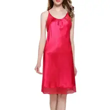 Для женщин сексуальные с круглым вырезом кружевное сатиновое нижнее белье, одежда для сна, платье без рукавов на бретельках одежда для сна, комбинация ночная рубашка, ночная сорочка