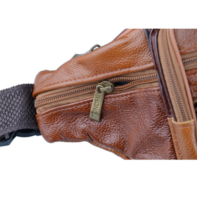 Leather Waist Packs Bum Bag Mobile Phone Men Waist bag body bag Multi-functional Sheepskin Leisure Chest bag Beltbag