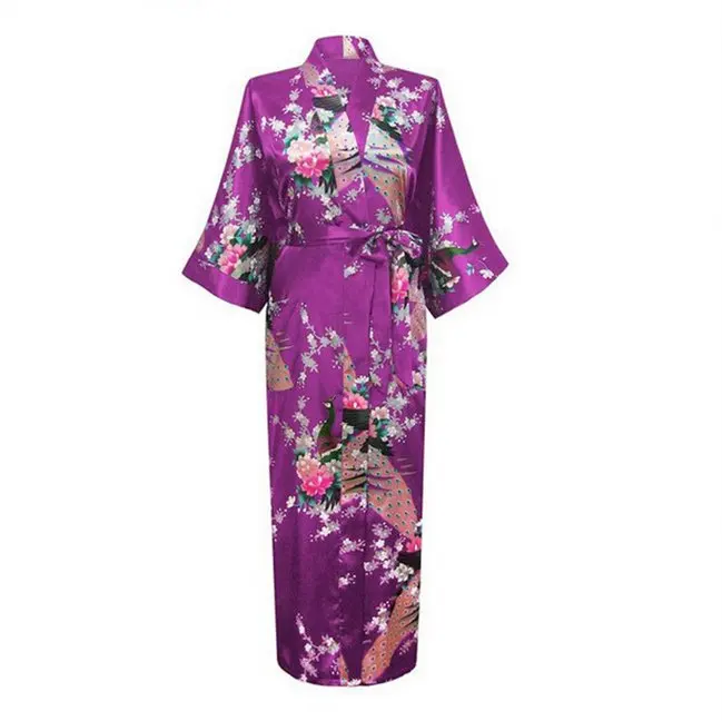 Сливы новые Для женщин удлинить халат-кимоно свадебное платье Ночная рубашка пижамы шелковой атласной плюс Размеры S-XXXL wr0022015 - Цвет: purple