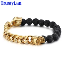 TrustyLan AliExpress вулканические камни с золотом цвет нержавеющая сталь череп браслеты звено цепи браслет мужской браслет
