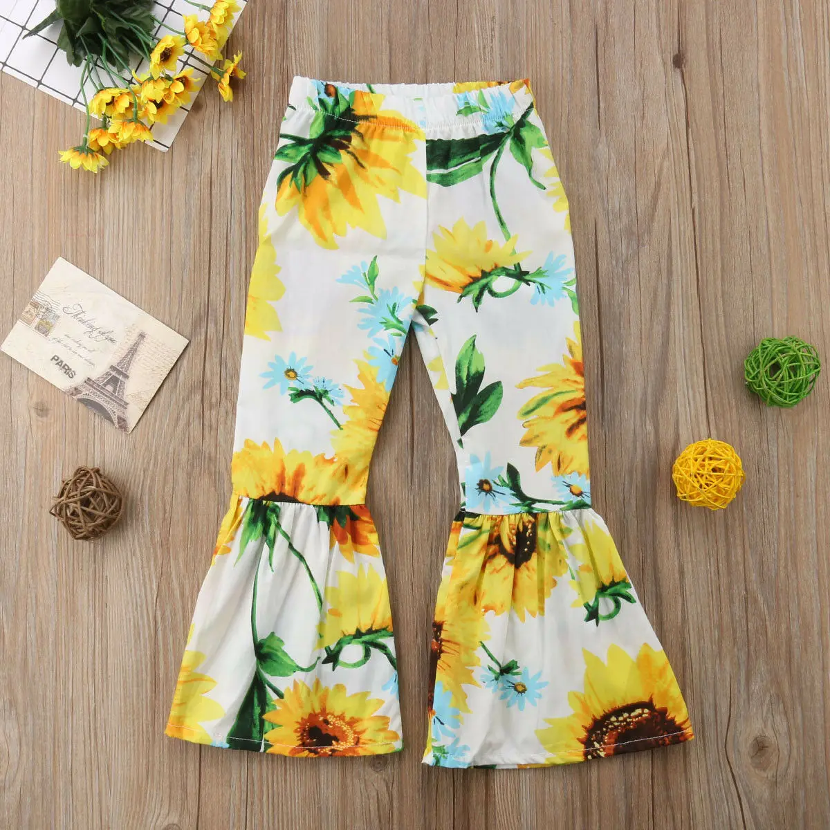 

Kids Baby Girls Sunflower Loose Leggings Long Leg Pants Bell-Bottoms Outfits