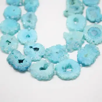 

High Quality!Blue Druzy Geode Crystal Sunflower Shape Beads,Full Strand,30-35mm,Rough Drusy Quartz Slab Slice Beads for Pendant
