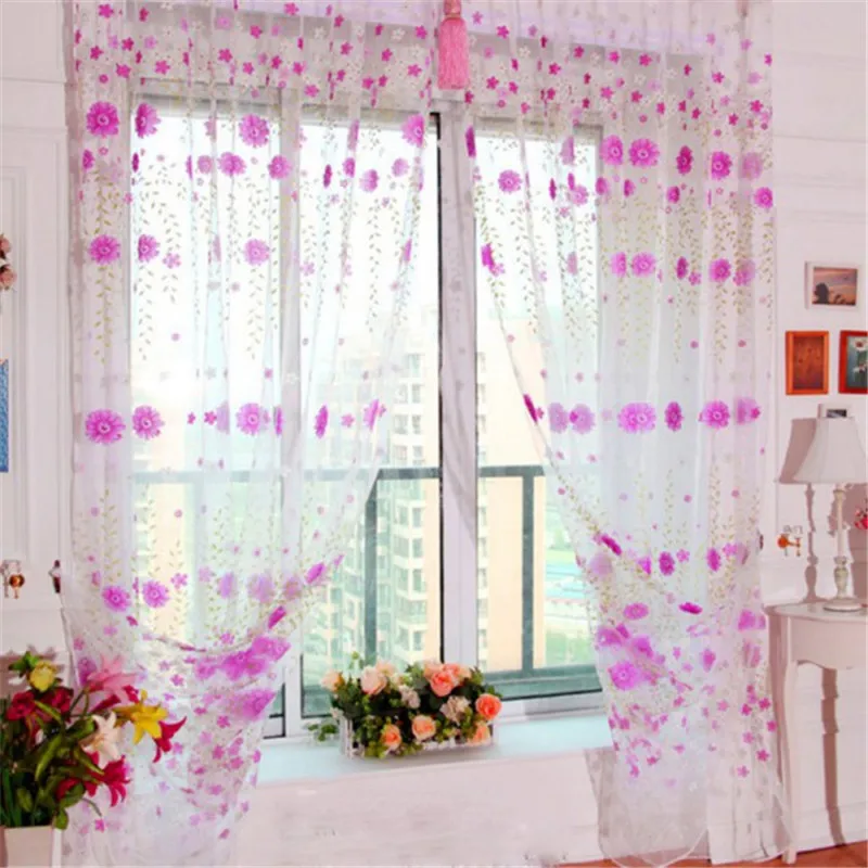 2015 New Sheers Door Flower Curtain Window Room Drape Divider Floral