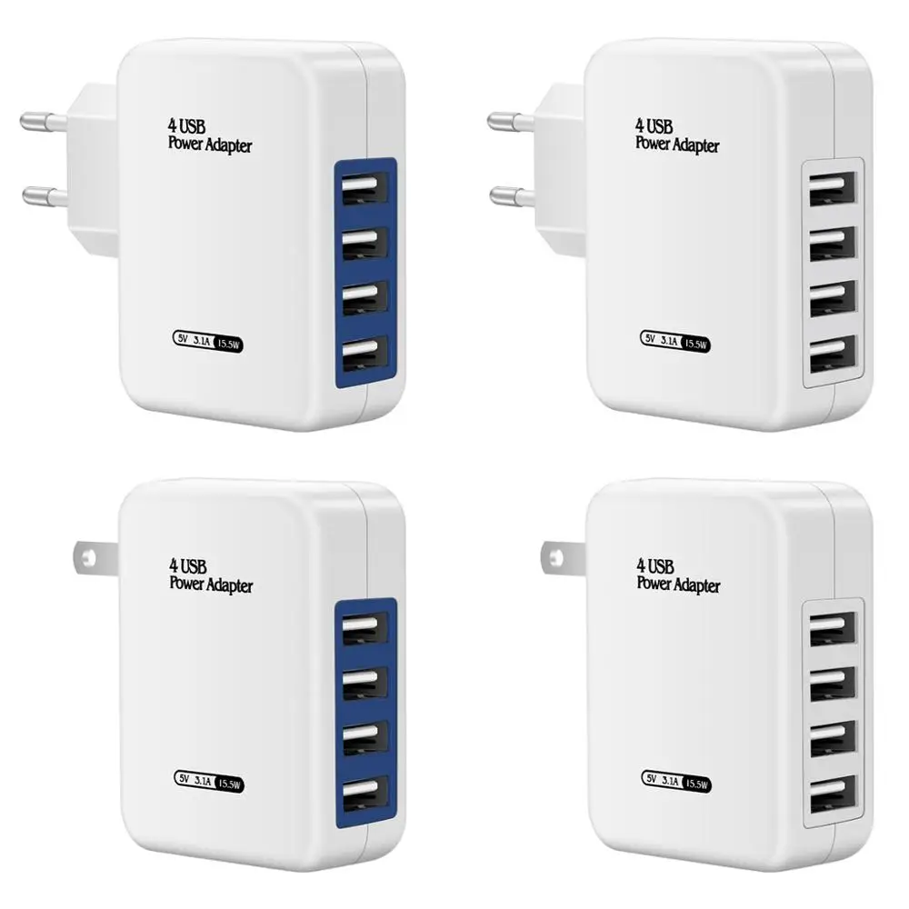 

4 Ports Mini USB Smart Charger Multiple Wall Adapter 5V 3.1A Charge Fast Charging EU US Plug for iPhone Android Mobile Phone FS