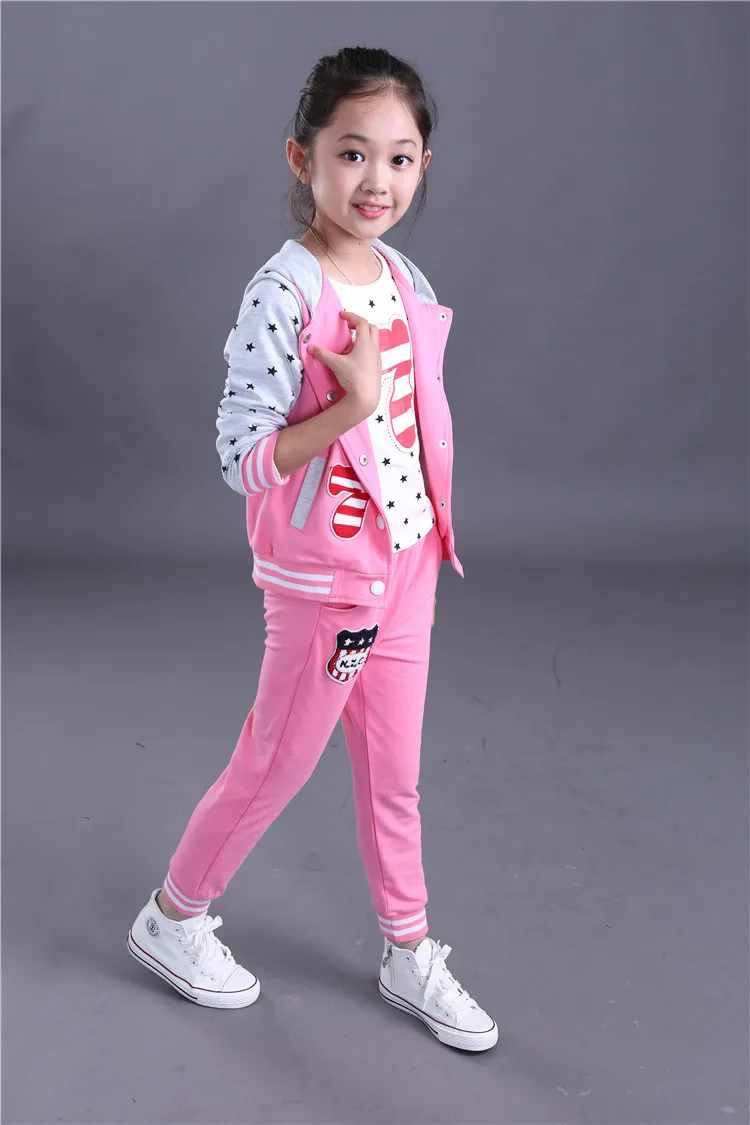 Осенний комплект одежды из 3 предметов с принтом для девочек Conjunto Infantil Menina детская одежда из хлопка спортивный костюм с пуговицами куртка и штаны