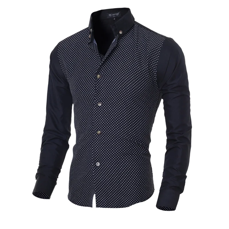 Discount sale Western fashion design classic polka dots men's shirts M-2XL patchwork sleeve young boys casual shirt Slim fit
