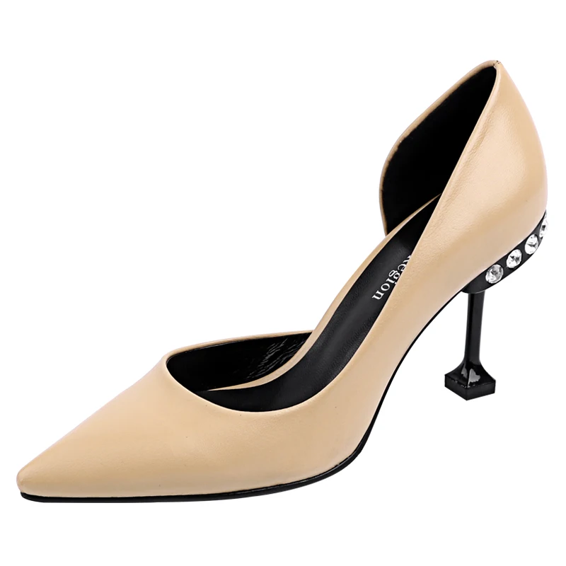 Здесь можно купить  2018 spring shoes women real leather high heels  Fashion pointed toe with Rhinestones dress shoes genuine leather party pumps   Обувь