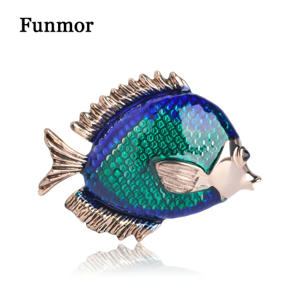 FUNMOR Реалистичная Синяя Рыбка винтажная эмалированная брошь с животным Женский