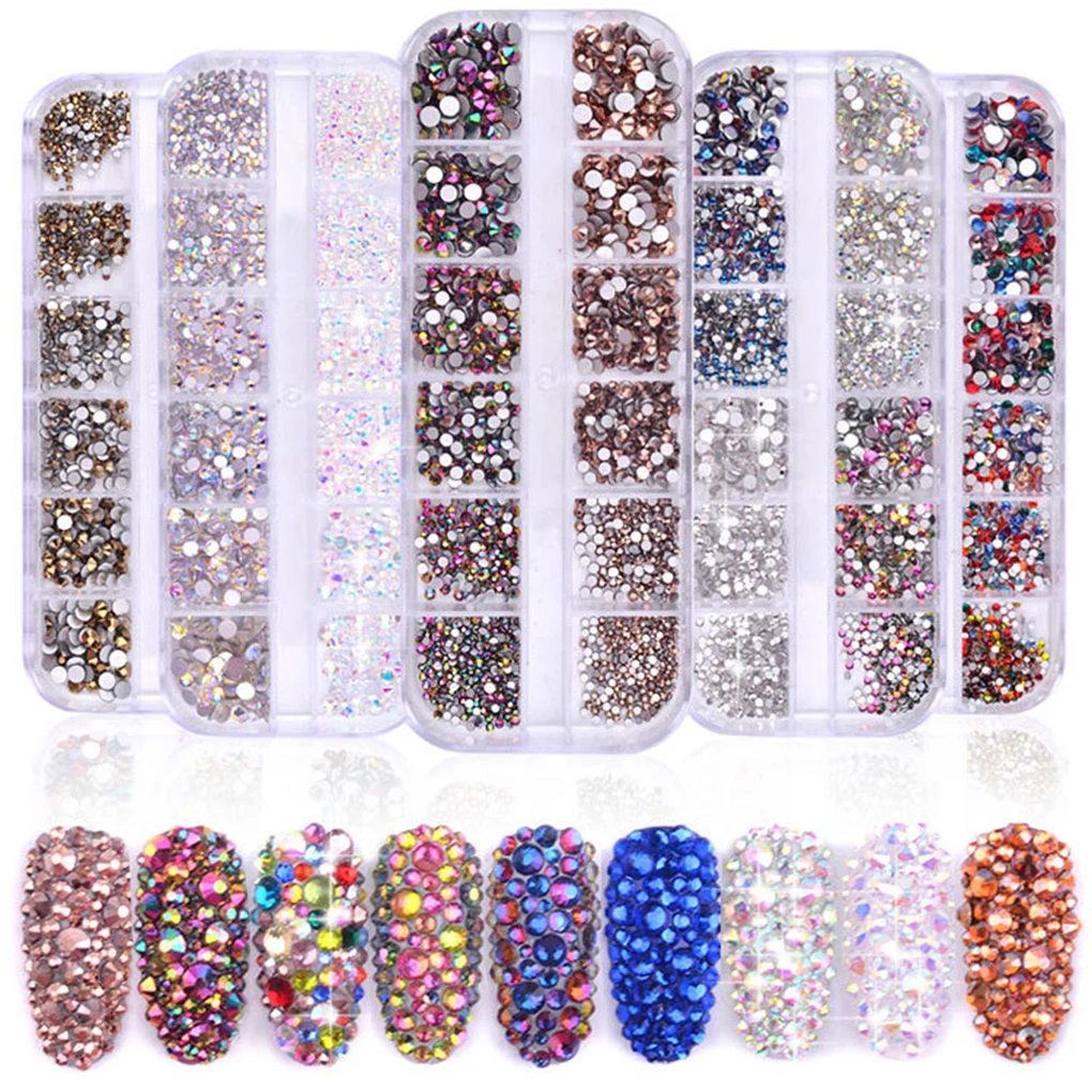 

1Box 12 Sheets Colorful Crystals Nail Art Bling Shiny Rhinestones Nail Decal Manicure Tool