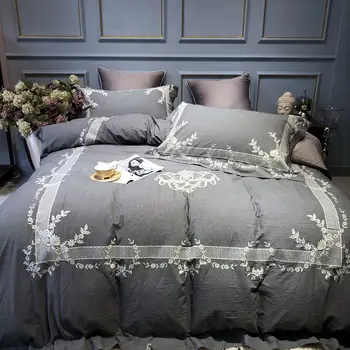 

2018 Embroidery technology Bedding Set Egyptian cotton Duvet Cover and Pillowcases 4pcs Bedclothes Queen King Size Bed Linen