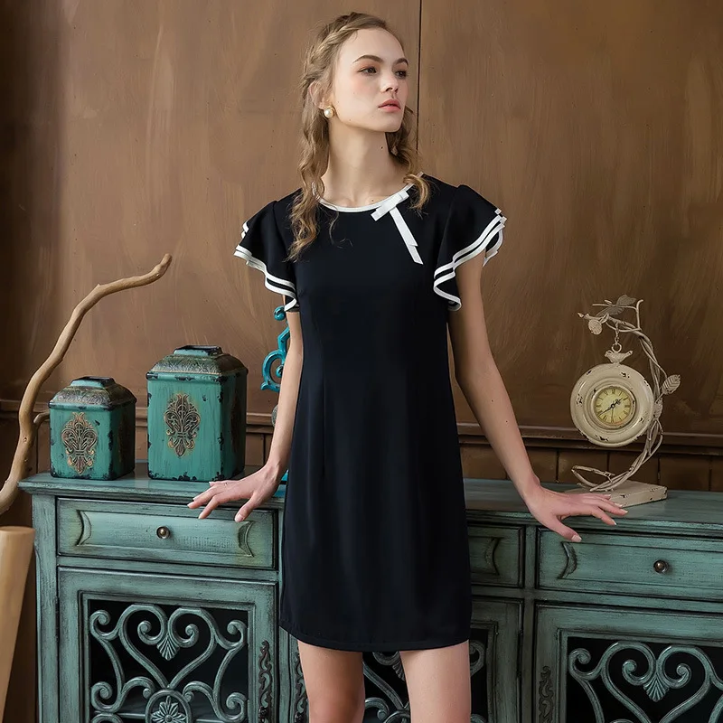 black dress with white collar short sleeve