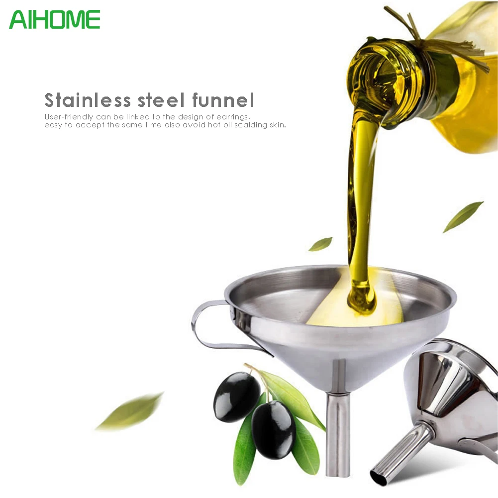 

High Quality Stainless Steel Silver Funnel Wide Mouth Wine And Oil Funnel With Handle Convenient Kitchen Tool 2017 New Arriving