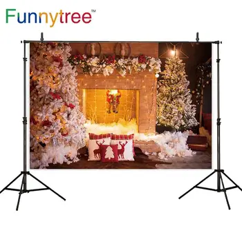 

Funnytree christmas background photography warm color fireplace tree interior decorations backdrops photocall Wallpapers