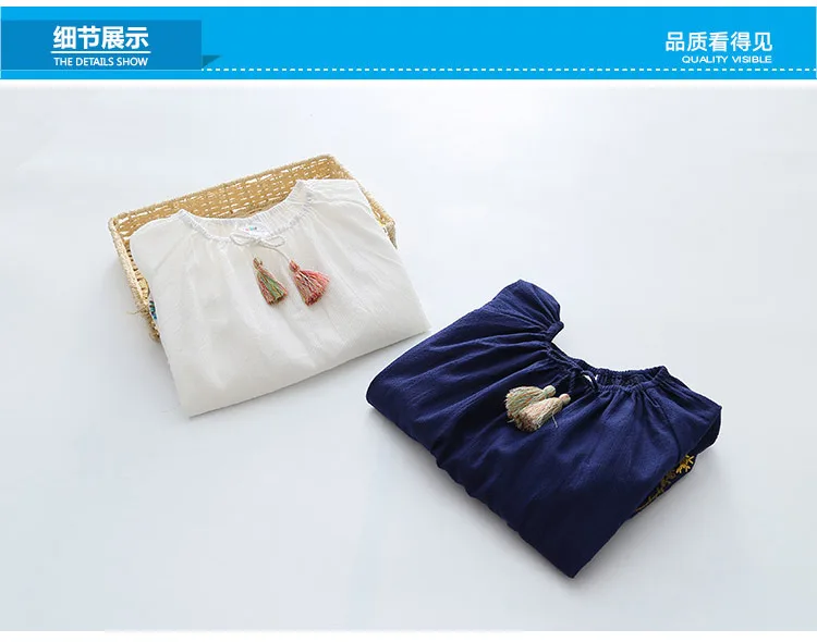 2018 spring Attumn 2-10T children's clothing navy blue white long trumpet trumpet sleeve top baby child girl fringed blouse (10)