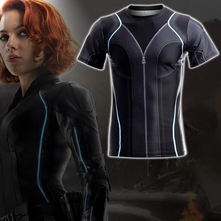 

2019 HOT Movie Avengers Endgame Black Widow T-shirt Cosplay Costumes Summer men and women high quality quick-drying sports tops