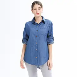 2018 осень Для женщин Повседневное с длинными рукавами рубашка женская Джинсовые рубашки Для женщин модные блузы Лидер продаж Блузка