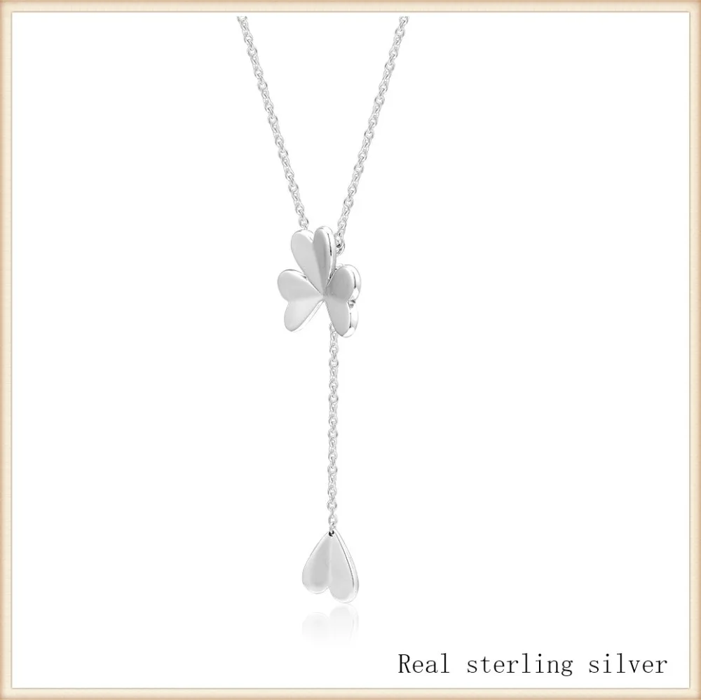 

Necklace 100% 925 Sterling Silver Lucky Four-Leaf Clover Necklace for Women DIY Fine Jewelry SN095