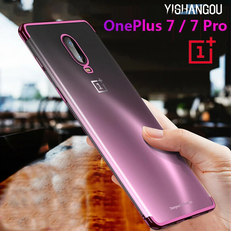 

YISHANGOU Luxury Plating TPU Soft Clear Cover For Oneplus 7/7 PRO Ultra Thin Transparent Case Bright Crystal Phone Shell