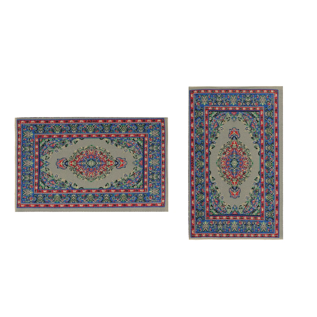 2pcs Turkish Style Carpet Area Rug for 1:12 Dolls House Any Rooms Door Decor Accessories Blue