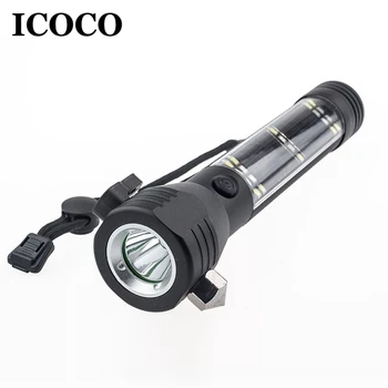 

ICOCO Multifunctional Outdoor Camping Security Emergency Light Solar Powered LED Flashlight Safety Torch Light Survival Tool