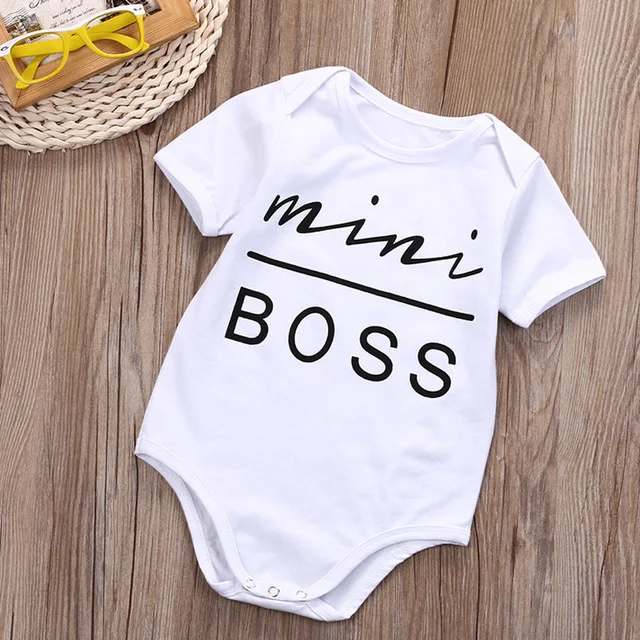 

Cute Summer Baby Romper MINI BOSS Letters Printing Overall Short Sleeve Infants Toddlers Jumpsuit Newborn Boy Girl Rompers Kids