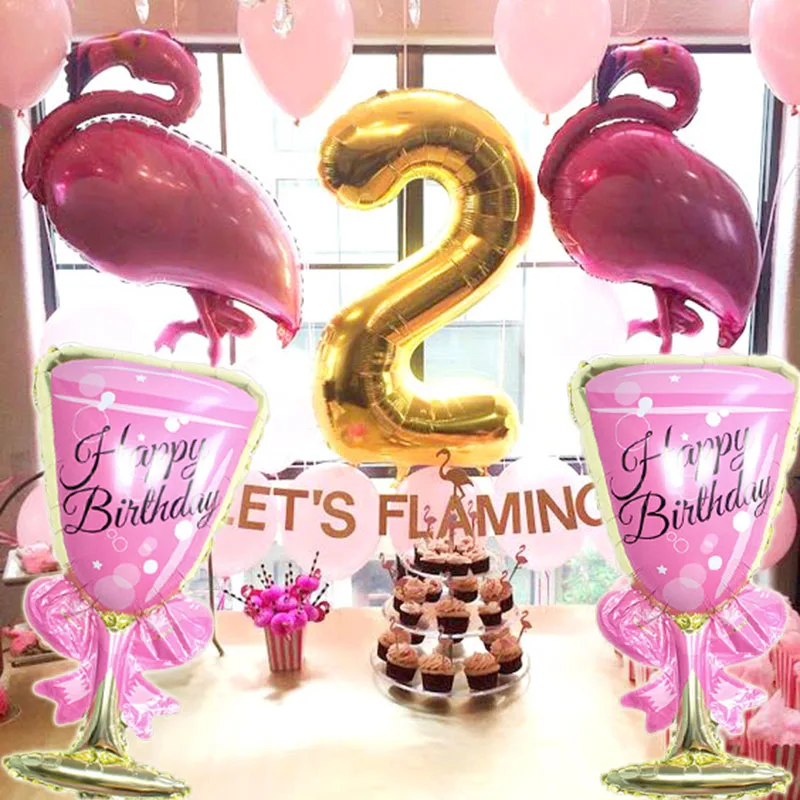 

Birthday 5pcs/set foil balloon big Champagne Wine Cup Flamingo Number Balloon Baby Shower Girl Birthday Party Supplies Ballon