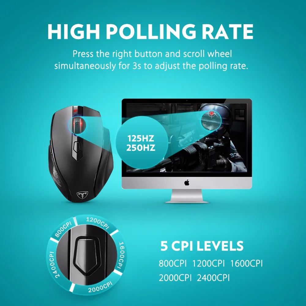VicTsing Wireless Mouse Upgraded DPI Adjustable Full Size Ergonomic Design Mouse Super Long Standby Time For Laptop/Notebook/PC