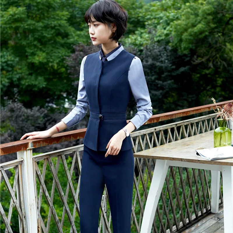 Ol Blouses Pantalon Costumes Nouveauté Pantsuits 3 Ensembles Femme Veste Bleu Dark Avec Blazers Mode Pièces Styles Blue Formelle Manteau Dames qwq6IFZx
