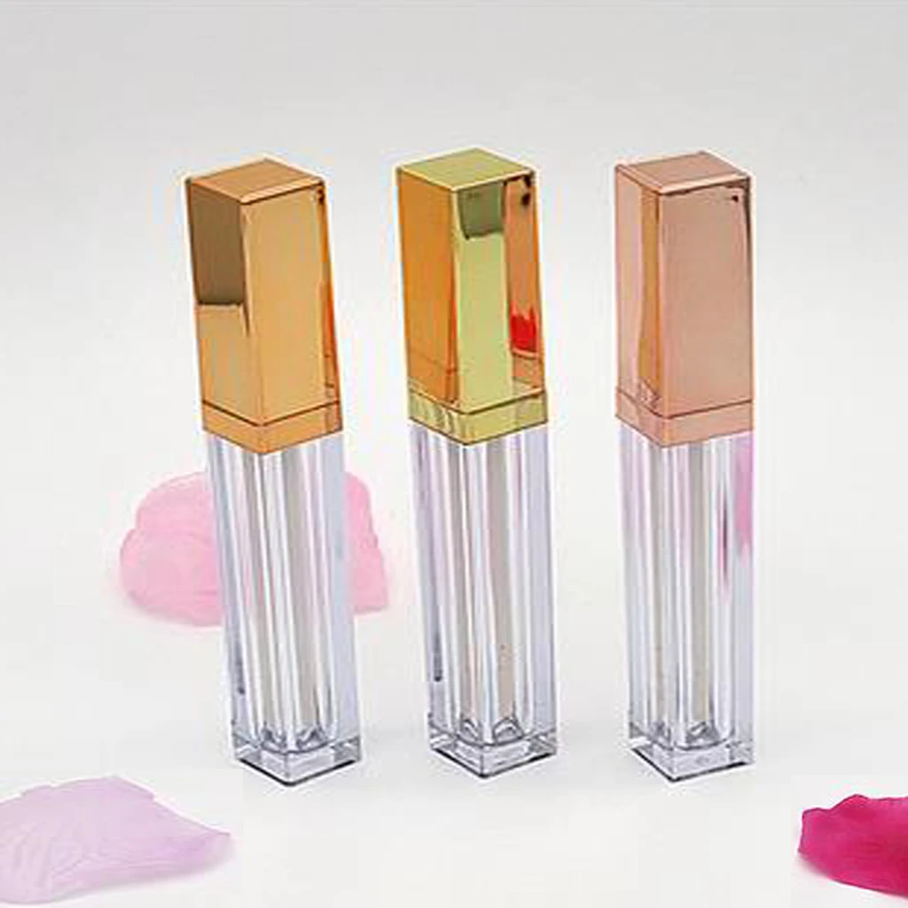 3 Pack Clear Mini Lip Gloss Tube Empty Lip Balm Refillable Small Containers With Gold Lid for Liquid Makeup Cosmetics