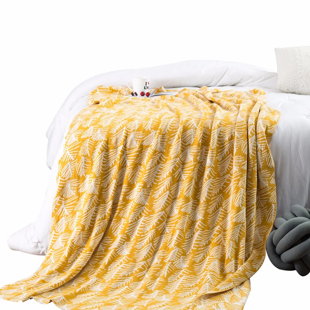 Modern Style Yellow Leaves Pattern 1pcs Bedding Warm Blanket Blankets