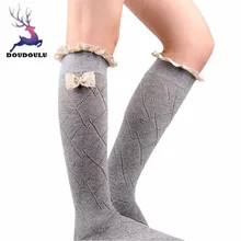 DOUDOULU длинные носки женские выше колена кружевные ромбовидные банты выше колена носки# ZH