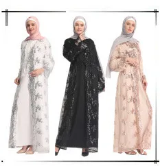 Мусульманские Блестки сетки Нида ОАЭ abaya Макси платье кардиган длинные халаты Jubah кимоно Рамадан Арабский исламский кафтан поклонение