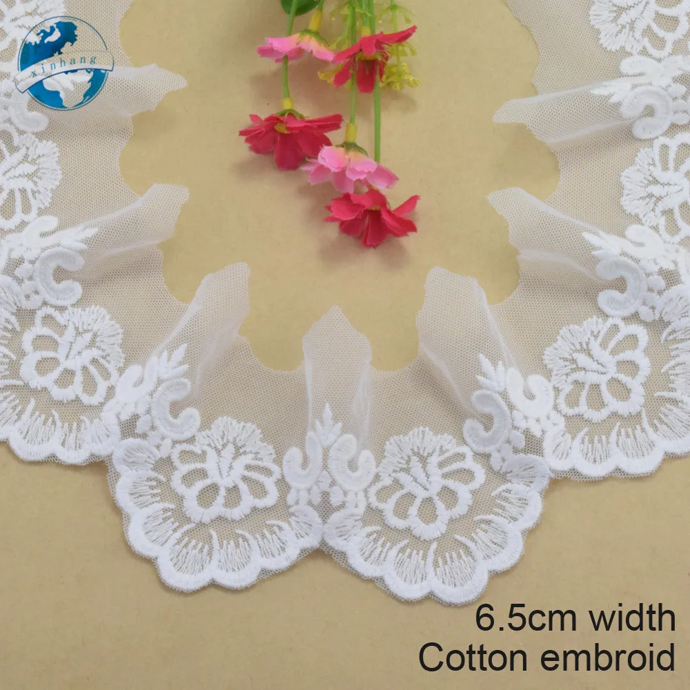 

6.5cm width white cotton embroided lace ribbon guipure trim DIY wedding Accessories dolls lace african french lace applique#2894