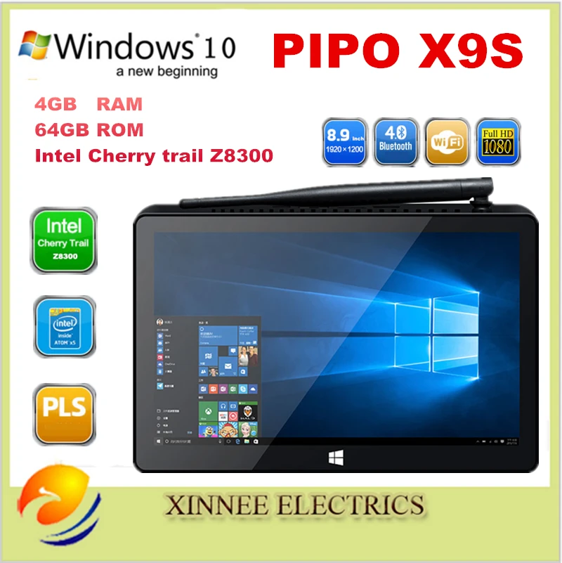  PIPO X9S Mini PC ,Intel Cherry trail Z8300 Quad Core Windows 10 OS 1920 * 1200 8.9 inch Touch Screen BT4.0 4G+64G Tablet 