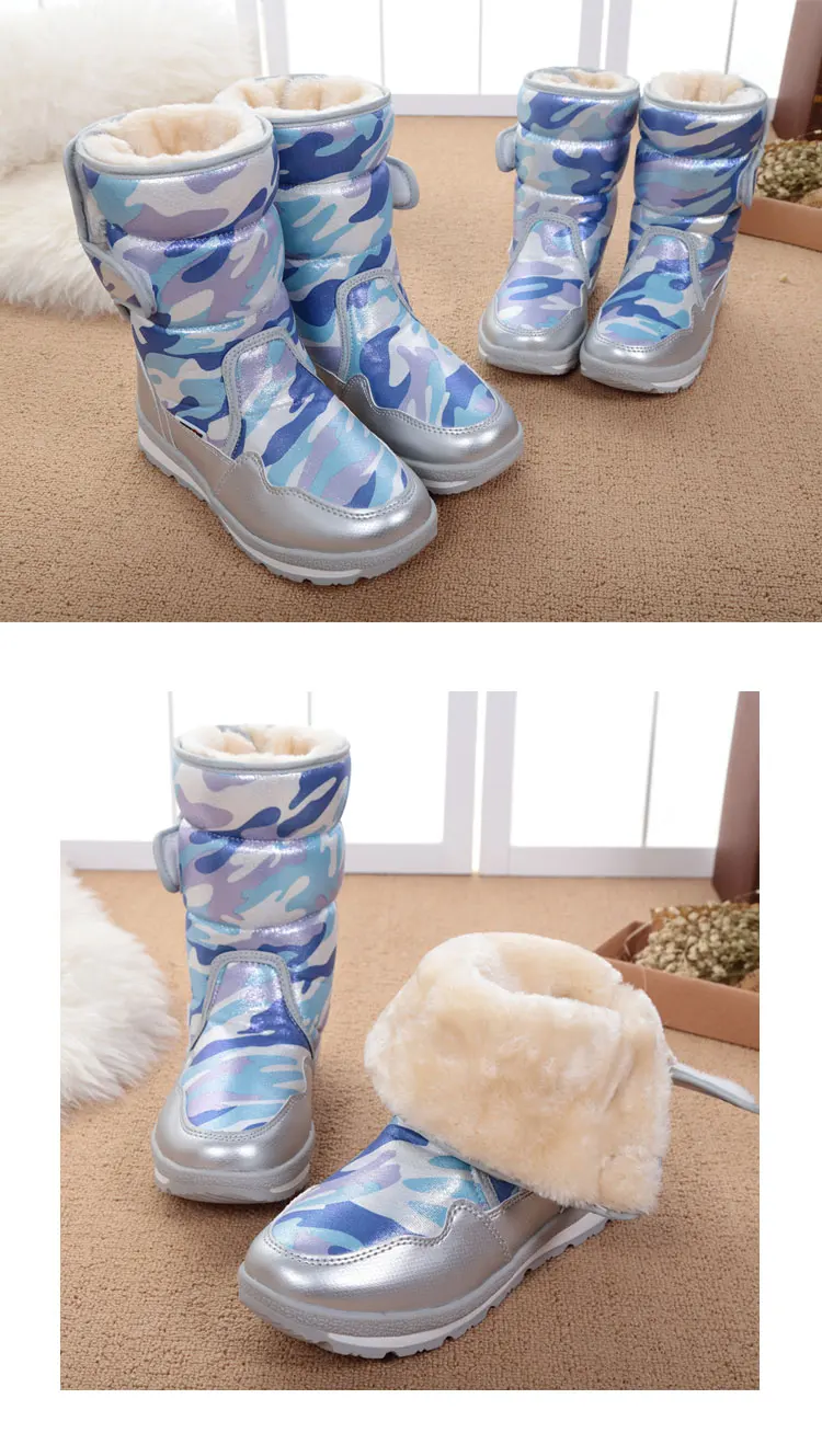 Детская обувь зимние сапоги для девочек и мальчиков модные детские зимние сапоги водонепроницаемые теплые ботинки для девушек Размер 26 #-37