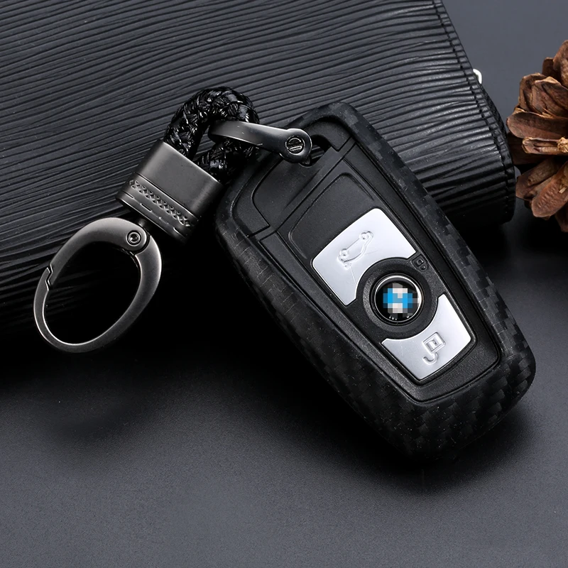 

Carbon Fiber Silica gel Auto Key Cover Shell Case For Bmw New 1 3 4 5 6 7 Series F10 F20 F30 Smart 3 Buttons Accessories