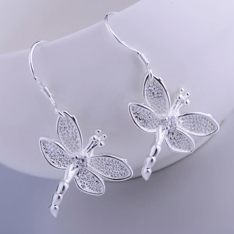 dragonfly hollow shiny silver plated earrings 925 jewelry for women silver earrings KZCTKTRW